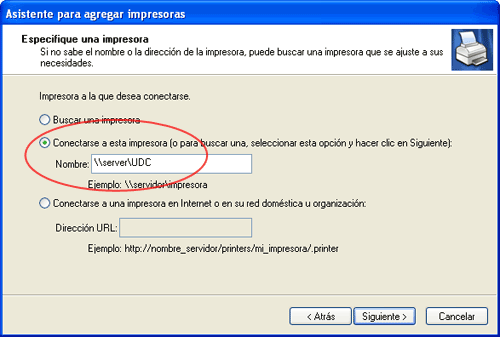 Asistente para agregar una impresora de red