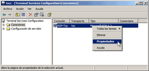 Configuración de las opciones de Servicios de Terminal Server