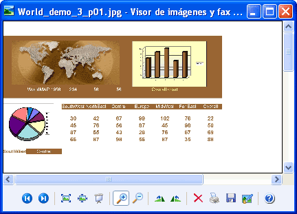 Hoja de cálculo convertida en el Visor de imágenes y fax de Windows.