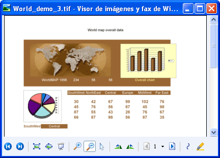 Hoja de cálculo convertida en el Visor de imágenes y fax de Windows.